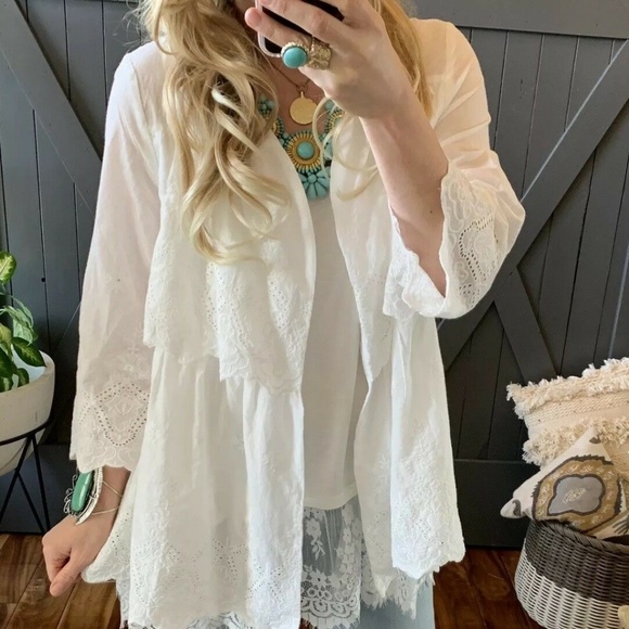 Last Two! Eyelet Lace Kimono Duster Jacket Top - Picture 6 of 8